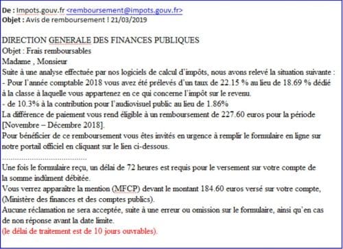 mail frauduleux finances publiques