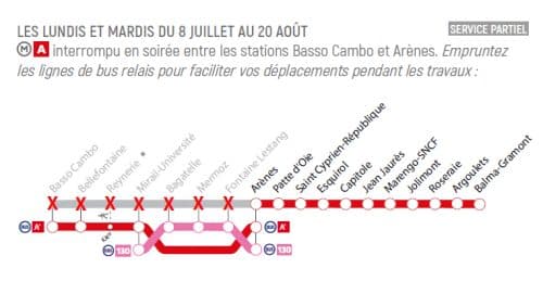 Service partiel de la ligne A du métro