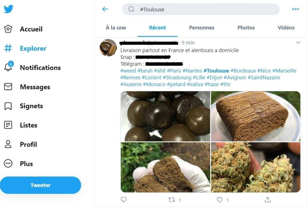 tweet vente de drogue en ligne
