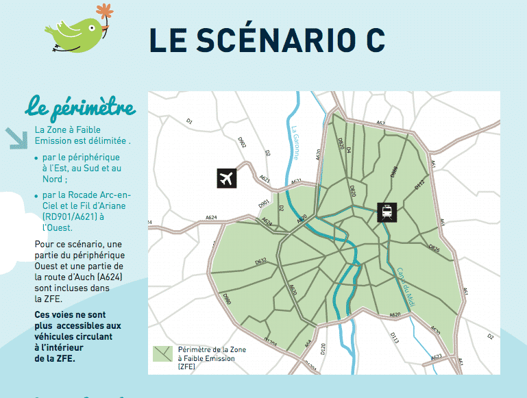 Le scénario le plus restrictif de la Zone de faible émission de la Métropole de Toulouse @Toulouse Métropole