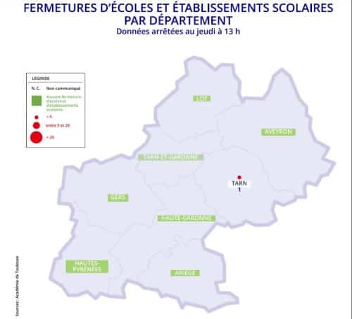 La carte des écoles fermées pour cause de Covid-19 dans l'académie de Toulouse
