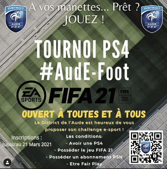 Le district de football de l'Aude organise un e-tournoi Fifa 21 ouvert à tous les habitants du département © FFF DistrictDeL'Aude