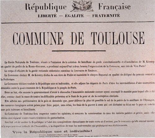 Le manifeste de la Commune de Toulouse, proclamée le 25 mars 1871