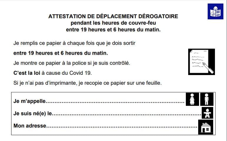 attestation de déplacement dérogatoire