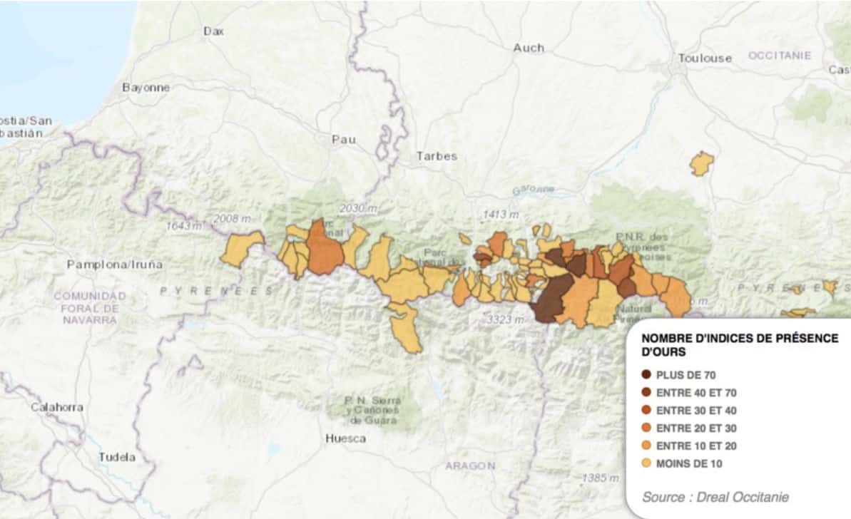 carte ours Pyrénées