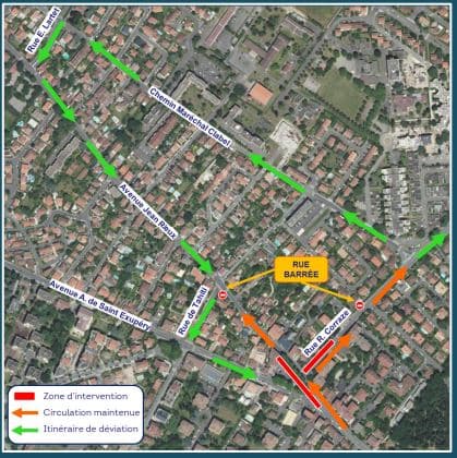 Les itinéraires de déviation mis en place durant les travaux dans le secteur Ormeau à Toulouse