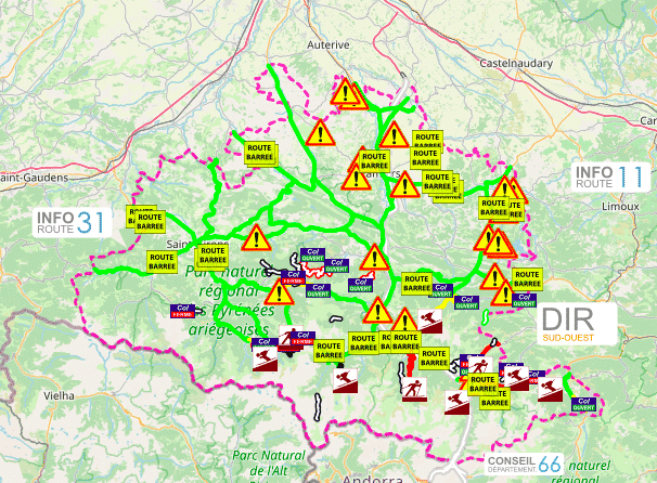 info route Ariège carte vigilance jaune crues avalanche