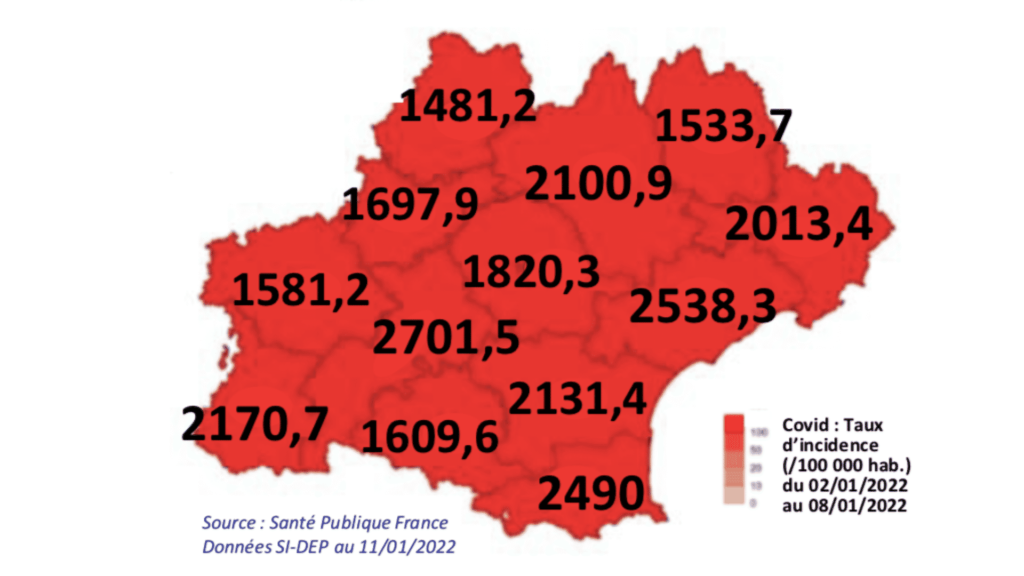 taux incidence Covid-19 janvier Occitanie département