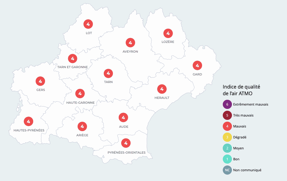 qualité air mauvaise Occitanie Atmo