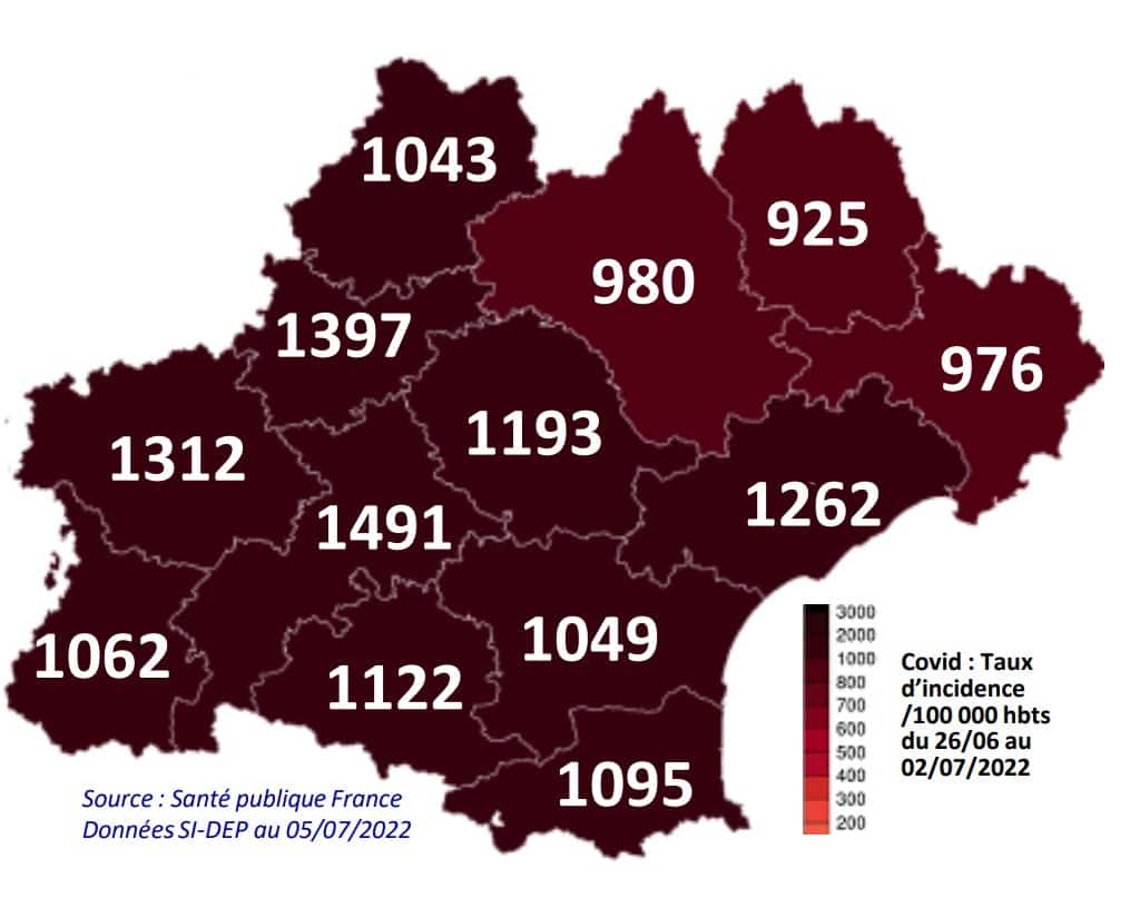 carte des contaminations au covid-19 en Occitanie