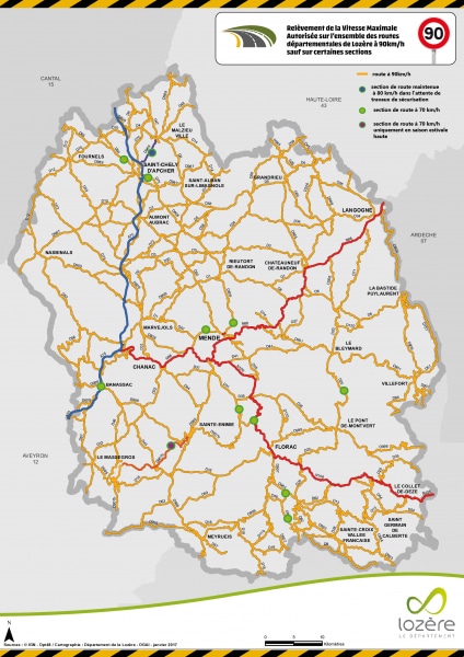 limite vitesse 90 km/H Lozère Occitanie
