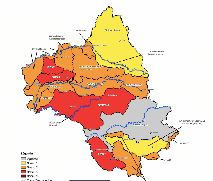 restrictions usages eau Aveyron niveaux alerte
