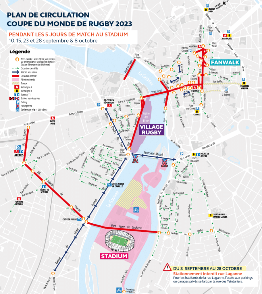 plan circulation Coupe du monde de rugby Toulouse 