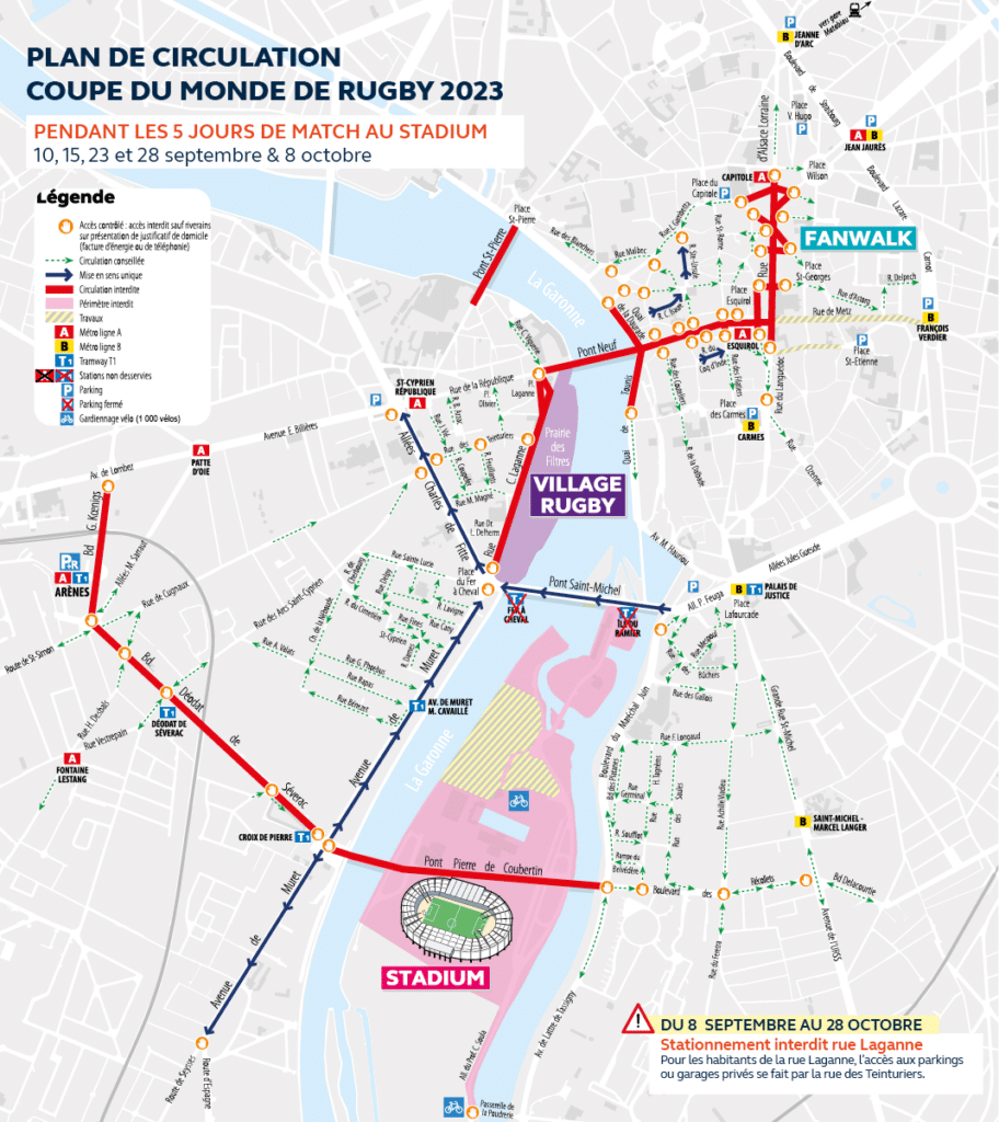 plan circulation Coupe du monde de rugby Toulouse