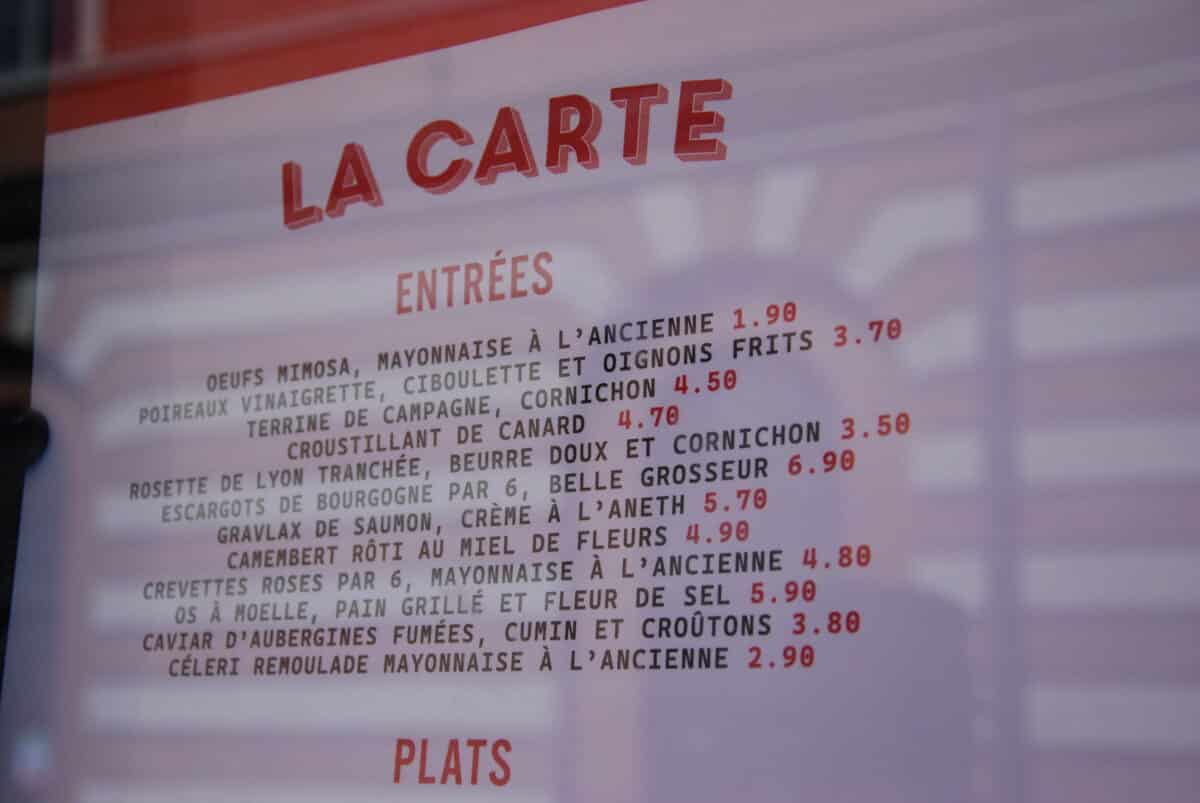 Menu du bouillon de la place du Capitole.